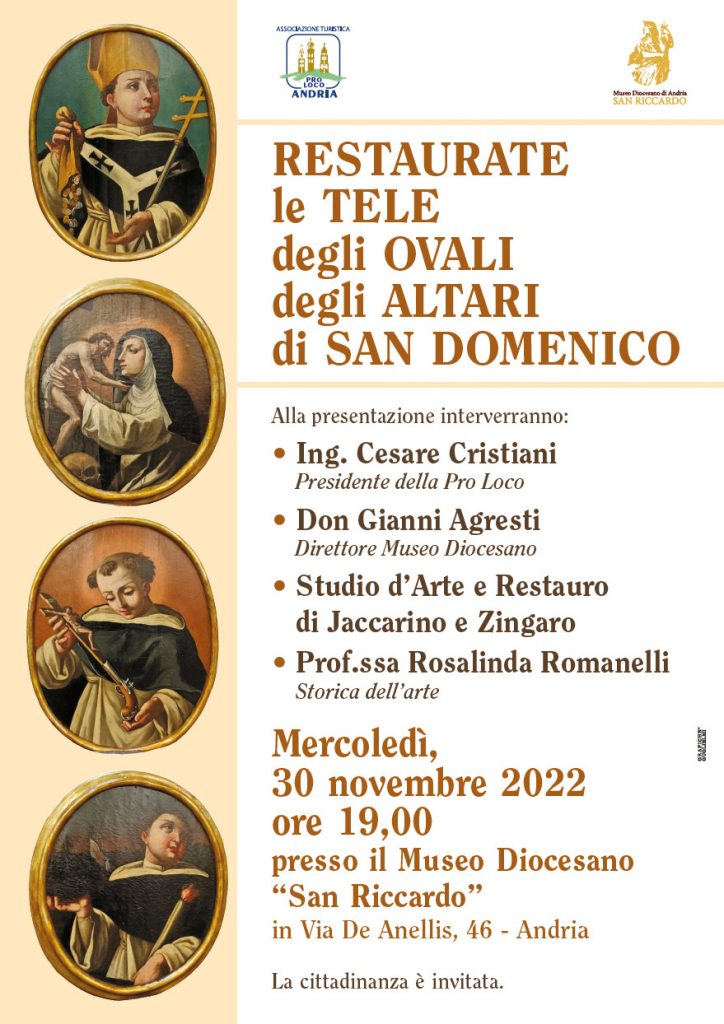 Locandina_museo diocesano di andria 30 novembre restaurate le tele degli olvali degli altari di san domenico
